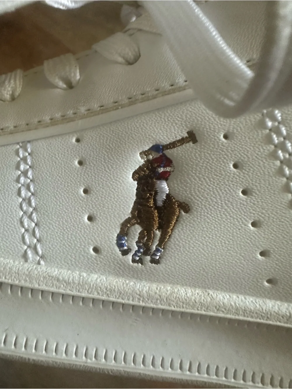 Polo Ralph Lauren Boys White Leather Sneakers Brown Logo Size 1